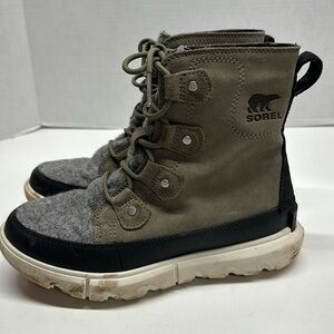 Sorel Explorer Joan Waterproof Lace Up Winter Boots Suede Sage Women's Size 6.5